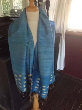 Wheat and blue pure silk ecasf hand woven vine weave